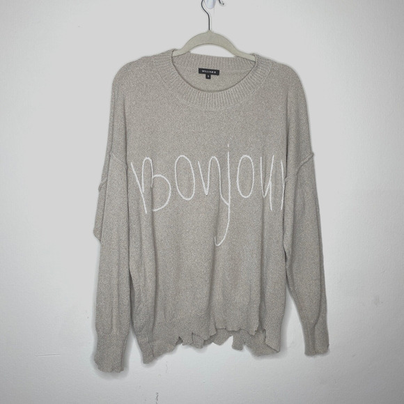 William B Taupe Bonjour Embroidered Oversize Distressed Sweater Long Sleeve S - Picture 12 of 12